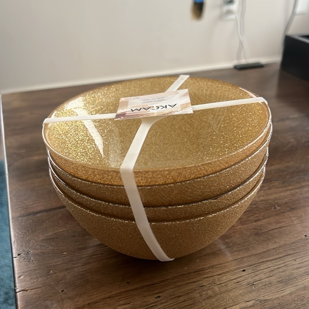 NWT - Akcam Turkish Metallic gold bowls set of 4